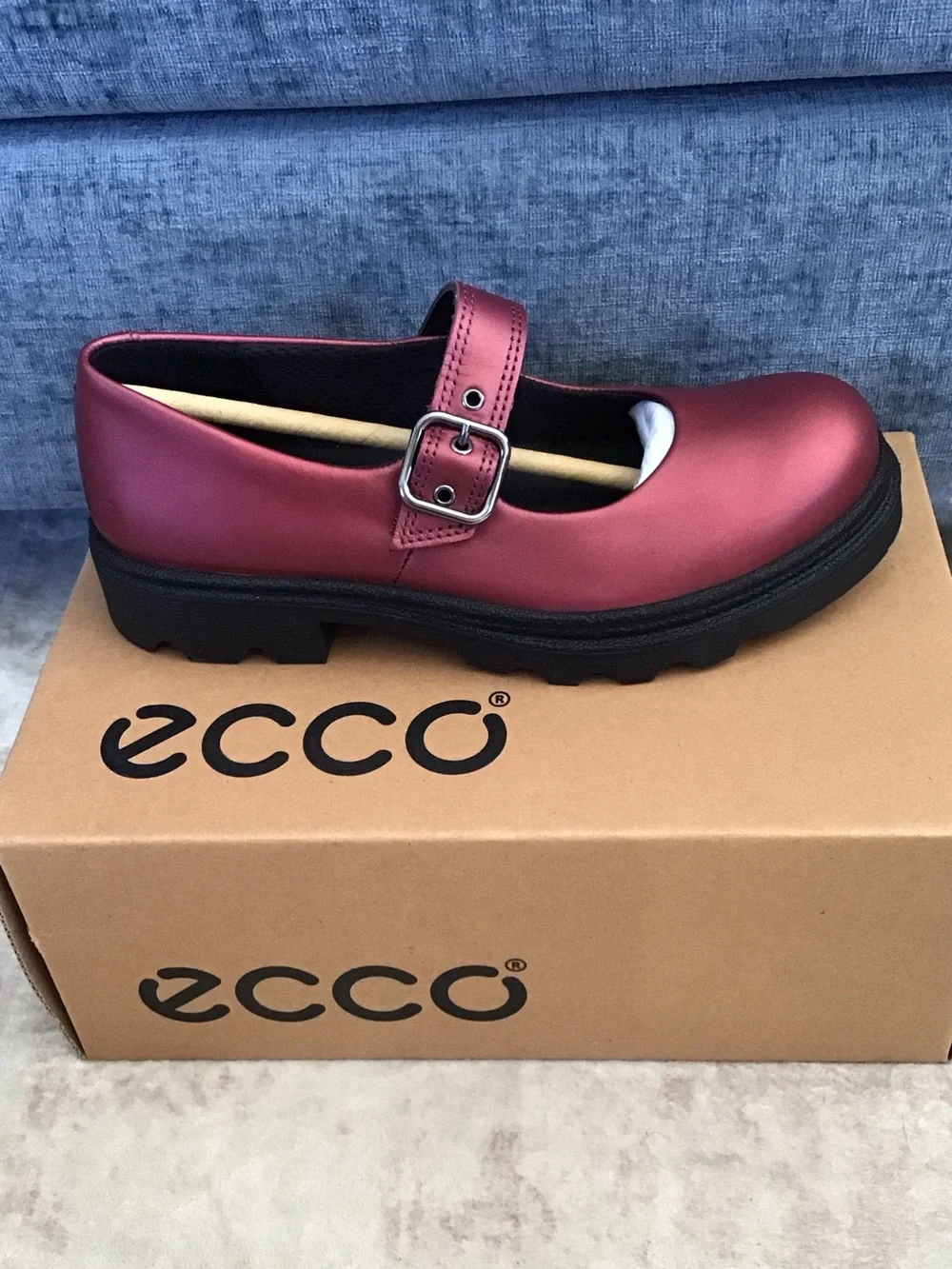 Ecco Kids Grainer Mary Jane in Metallic Burgundy